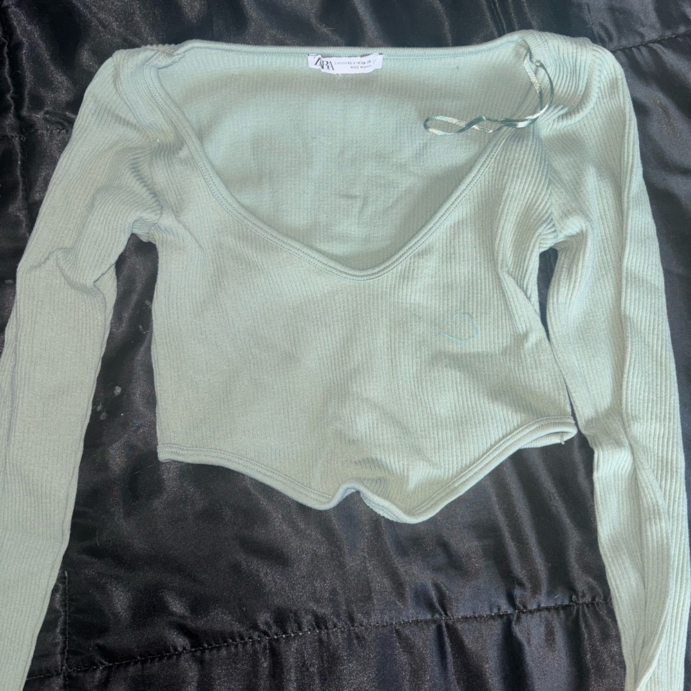 Zara Long Sleeve Ribbed Top - Mint Green
